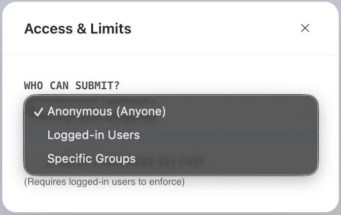 Access control and submission limit settings